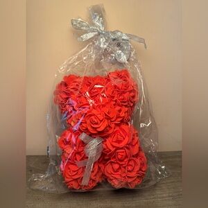 Red Rose Teddy Bear with Silver Ribbon